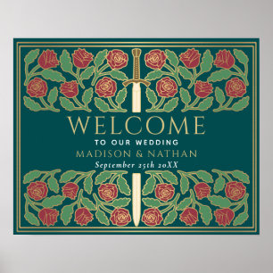 Teal Gold Blumen-Schwert Königliche Hochzeits-Will Poster