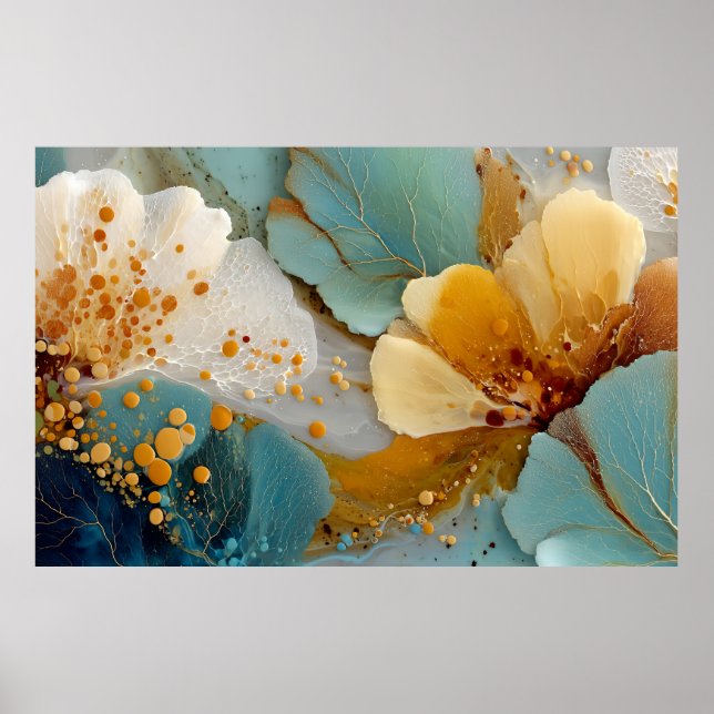 Teal Gold Fluid Art Abstract Poster (Vorne)
