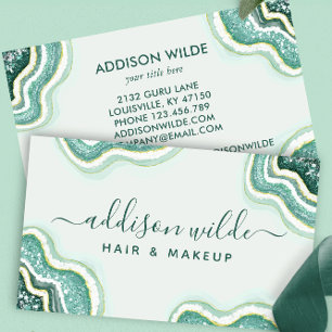 Teal Gold Glitter Achat Geode Visitenkarte