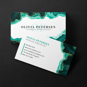 Teal Gold Glitter Achat Wimpern Initial Logo Visitenkarte