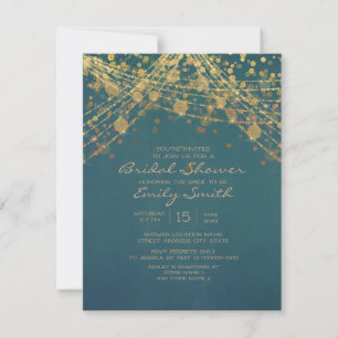 Teal Gold Glitter Lichterkette Brautparty Einladung