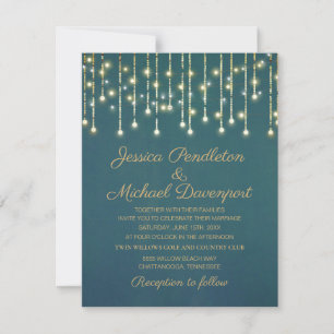 Teal Gold Glitter String Feenlicht Hochzeit Einladung