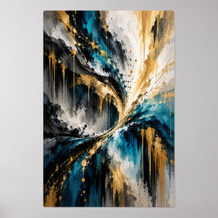 Teal-Gold-Konvergenz-Abstraktes Wandkunstwerk Poster