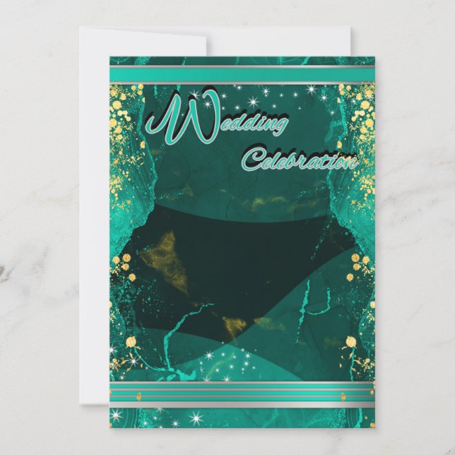 Teal & Gold Marble Flat Card Einladung (Vorderseite)