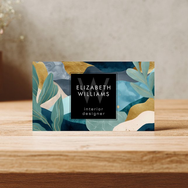 Teal Gold Modern Abstract Monogram Business Cards (Von Creator hochgeladen)
