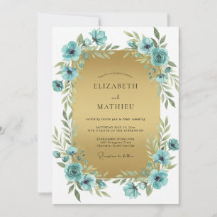Teal Gold Mohn Hochzeit Einladung