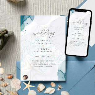 Teal Gold Ocean Life Beach Teal Wedding Invitation Einladung