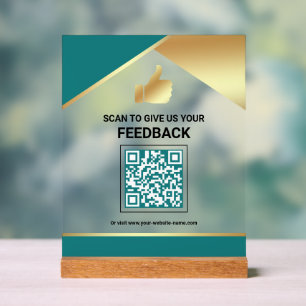 Teal Gold QR-Code Kundenfeedback Bewertung Acrylschild