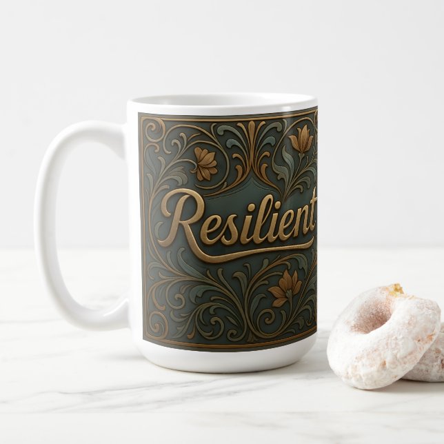 Teal Gold Resilient Affirmation Classic Mug Kaffeetasse (Mit Donut)