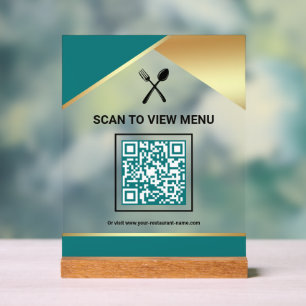 Teal Gold Restaurant Digitales QR-Code-Menü Acrylschild