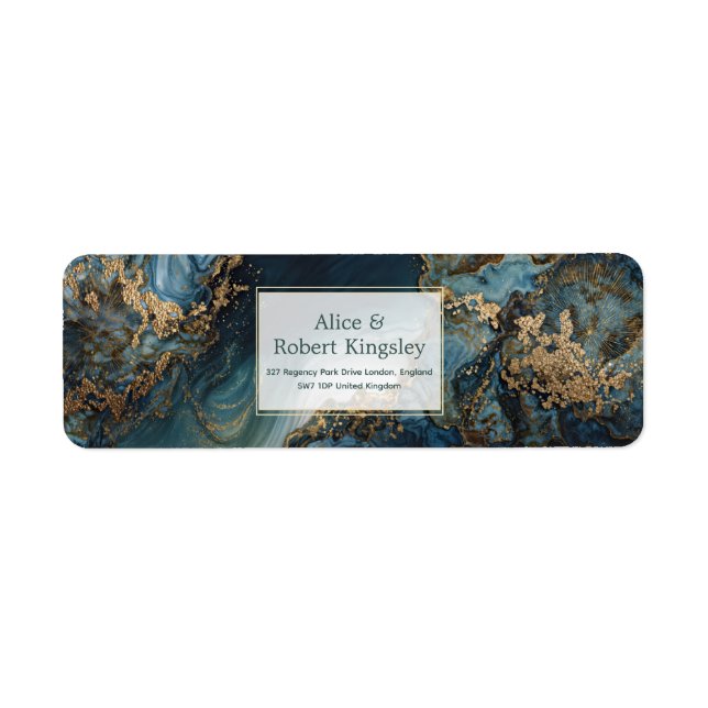 Teal Gold Sunburst Marble Return Address (Vorne)