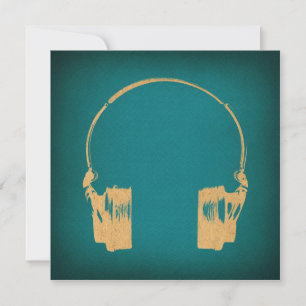 Teal & Gold Vintage Kopfhörer Kunst Einladung