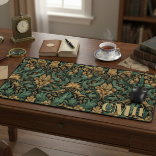 Teal & Gold Vintage William Morris Florales Monogr Schreibtischunterlage