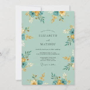 Teal Golden Wiesenhochzeit Einladung