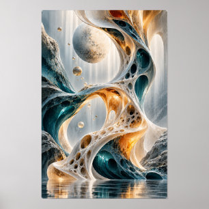 Teal Goldene Organische Sphären Surrealer Wandkuns Poster
