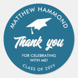 Teal Graduating Class Thank You Grad Cap Runder Aufkleber