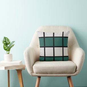 Teal Grau Schwarz Karomuster Kissen