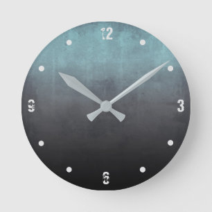 Teal Gray Black Modern Rustic omber Abstract Runde Wanduhr