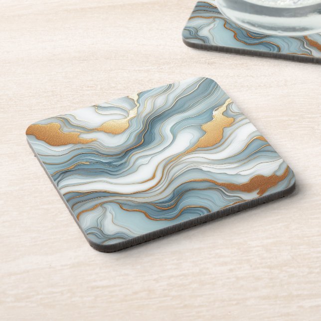 Teal Gray Blue Gold Marble Art Pattern Getränkeuntersetzer (Linke Seite)
