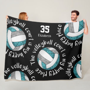 Teal Gray Volleyball Court Happy Place Typography Fleecedecke