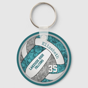 teal gray white girls volleyball keychain bag tag schlüsselanhänger