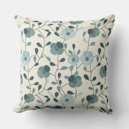 Teal Green and Beige Floral Throw Pillow Kissen
