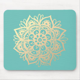 Teal Green and Gold Mandala Flower Mousepad
