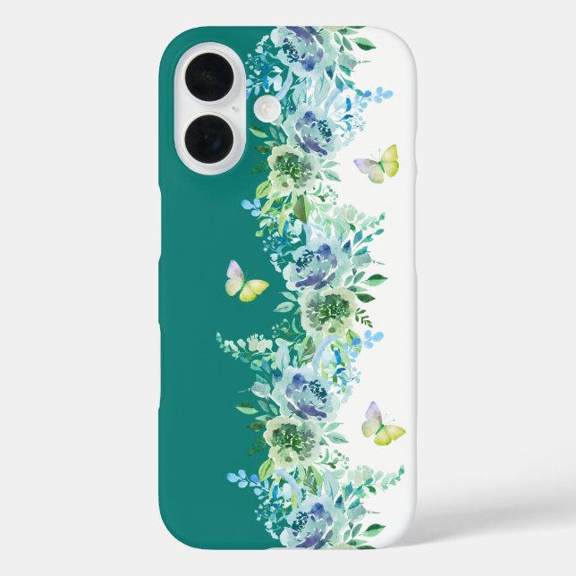 Teal Green Butterfly Floral Phone Case (Rückseite)