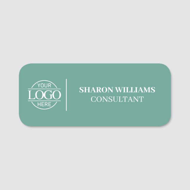 Teal Green Custom Business Logo Employee Magnetic Namensschild (Vorderseite)