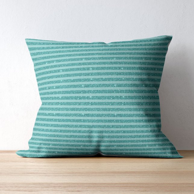 Teal Green Glitter Style Horizontal Stripes Kissen (Von Creator hochgeladen)