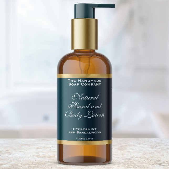 Teal Green & Gold Foil Cosmetics Bottle Label Rechteckiger Aufkleber (Von Creator hochgeladen)