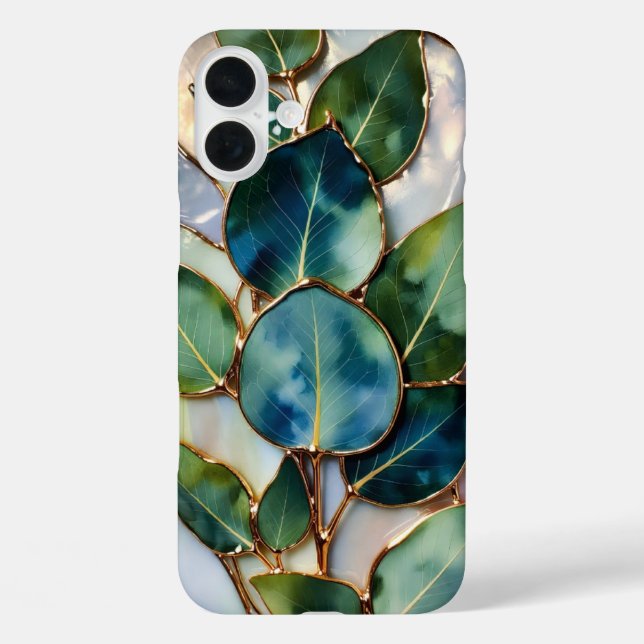 Teal Green Leaf Stained Glass Phone Case (Rückseite)