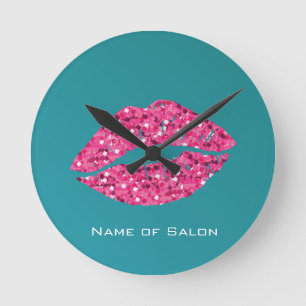 Teal Green Lips Schönheitssalon Runde Wanduhr