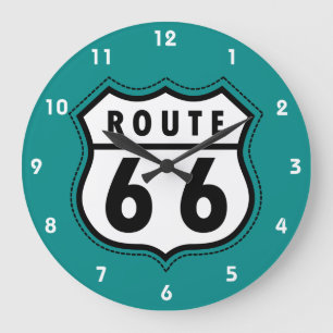 Teal Green Route 66 sign Große Wanduhr