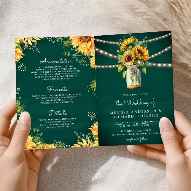 Teal Green Sunflowers Mason Jar QR Code Wedding Einladung (Von Creator hochgeladen)