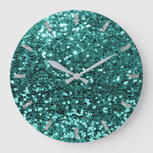 Teal Greenery Aqua Sparkly Falsch Glitter Gray Gla Große Wanduhr