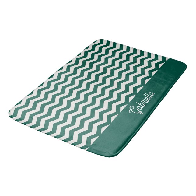 Teal Grün Chevron Zickzack-Streifenmuster Badematte (Schrägansicht)