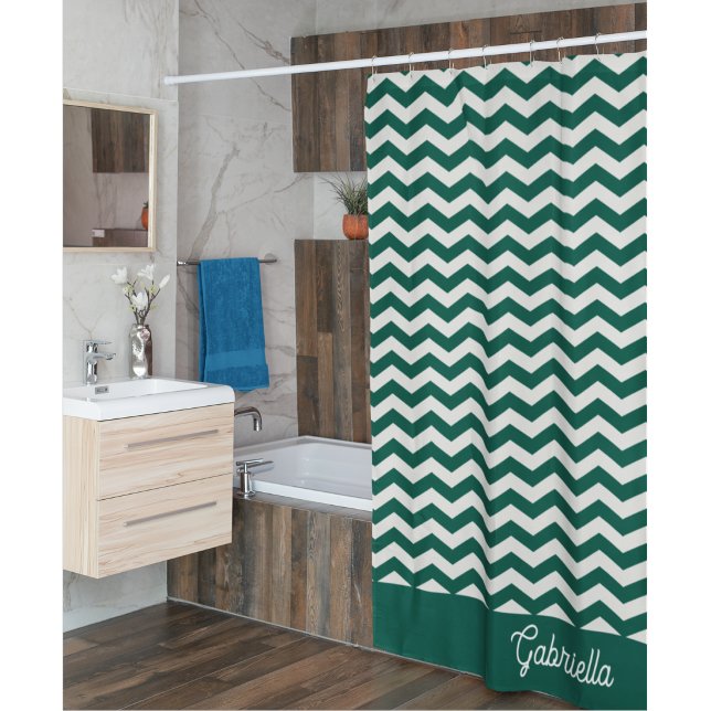 Teal Grün Chevron Zickzack-Streifenmuster Duschvorhang (Von Creator hochgeladen)