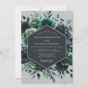 Teal-grüne Flora-Hochzeit Einladung