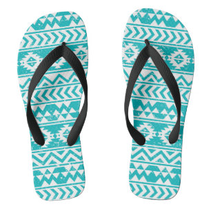 Teal-Grunge-Aztek-Stammesmuster Flip Flops