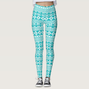 Teal-Grunge-Aztek-Stammesmuster Leggings