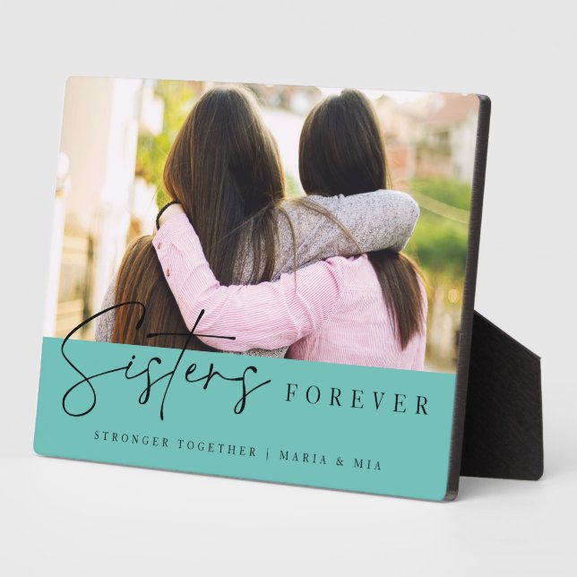 Teal Handwritten Sisters Forever Script Photo Fotoplatte (Seite)