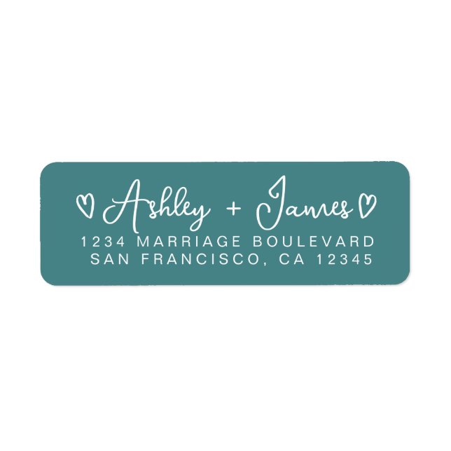 Teal Heart Script Couple Return Address Label (Vorne)