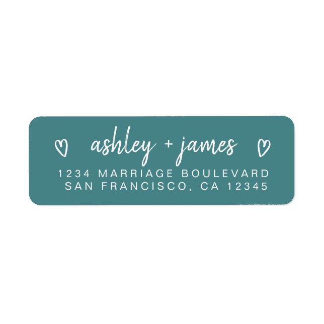 Teal Heart Script Couple Return Address Label (Vorne)