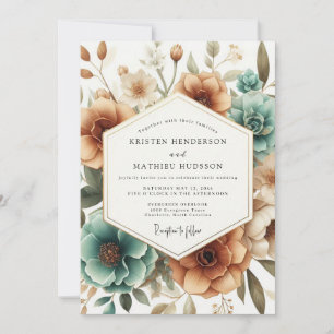 Teal-Herbstblüten-Hochzeit Einladung