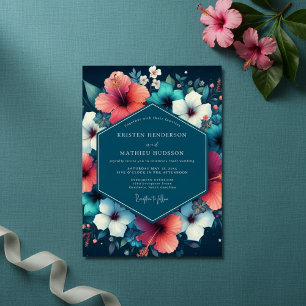 Teal Hibiskus-Blüten-Hochzeit Einladung