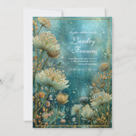 Teal Himmlische Vergoldete Astrantia Hochzeit Einladung