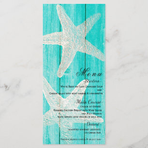 Teal Holz & Seestern Elegante Strand Speisekarte Menükarte