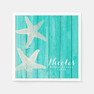 Teal Holz & Starfish Beach Eleganter Tropischer Ch Serviette