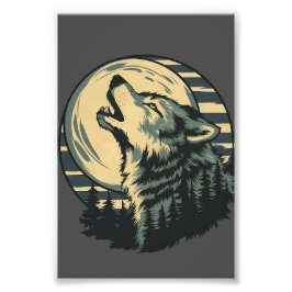 Teal Howling Wolf Moon Art Fotodruck